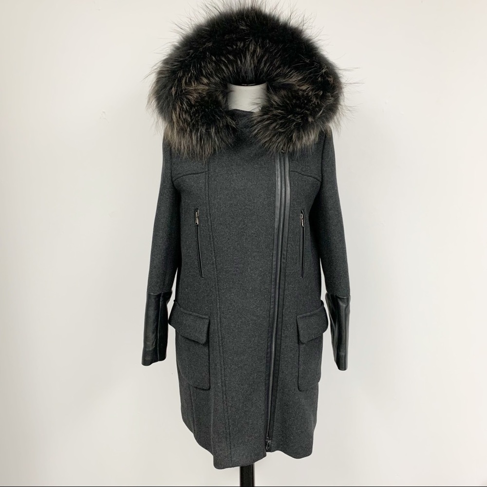 Zapa Paris wool Coat with fur trimmed hood Sz 40 8 - Picture 2 of 13